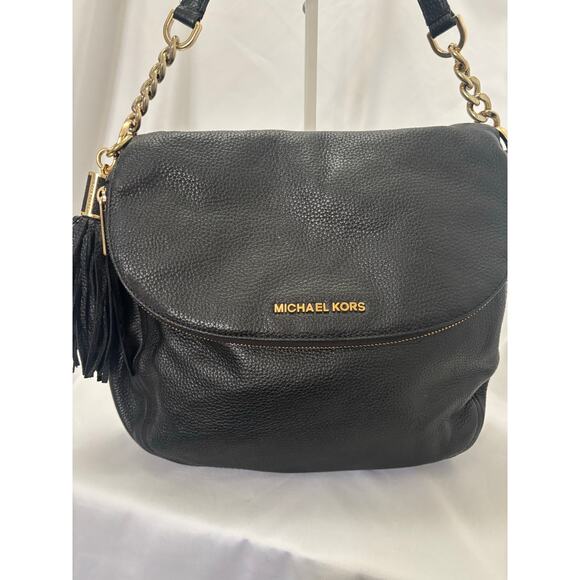 Michael Kors Bedford Tassel Satchel Bag Black Pebbled Leather Handbag Purse - Picture 6 of 16